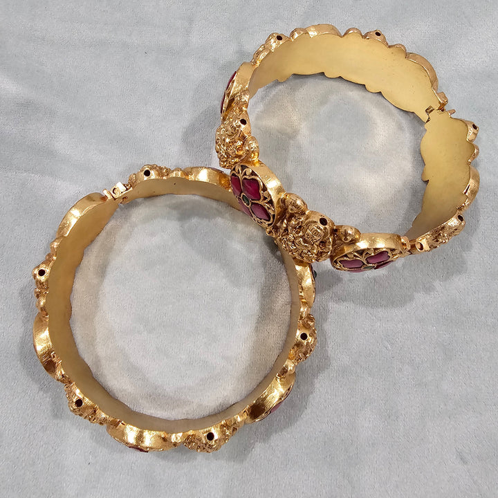 Pink Kundan Bangles Set