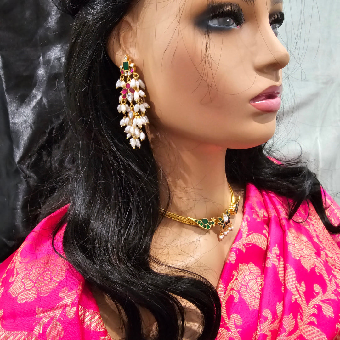 Silver Kundan pearl earrings