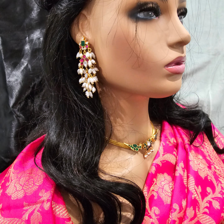 Silver Kundan pearl earrings
