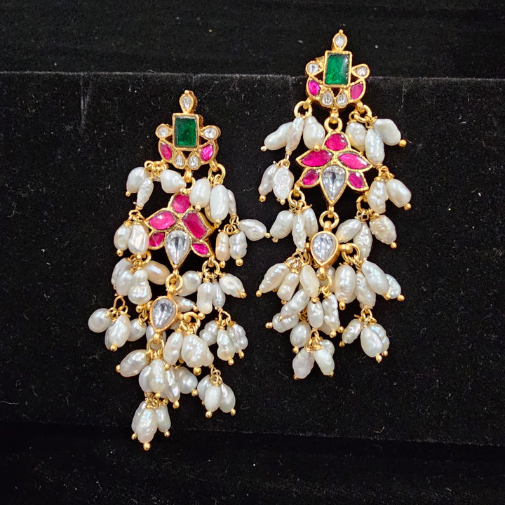 Silver Kundan pearl earrings