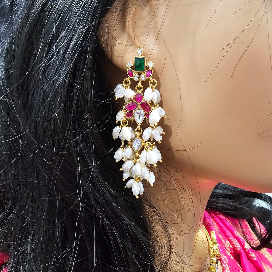Silver Kundan pearl earrings