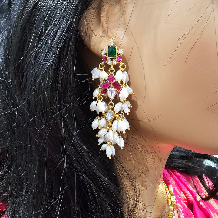 Silver Kundan pearl earrings