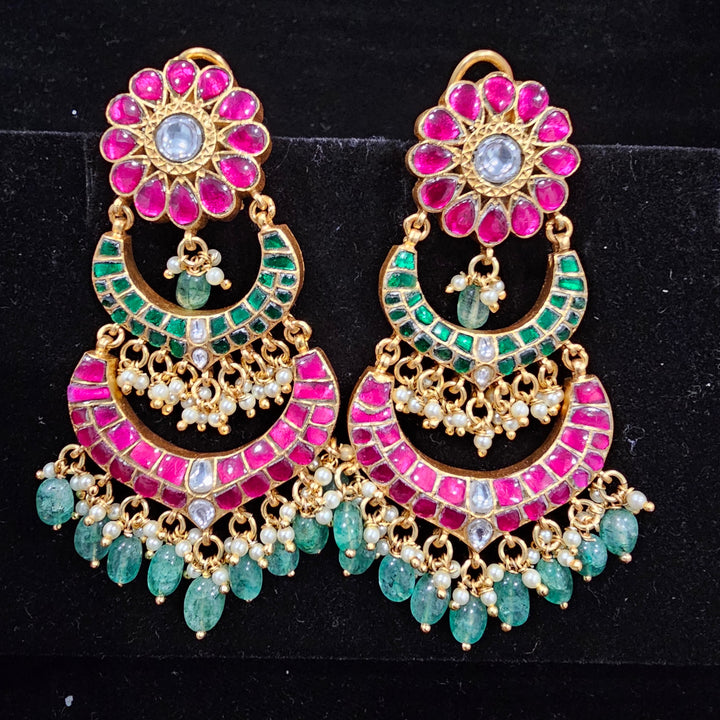 Silver kundan earring
