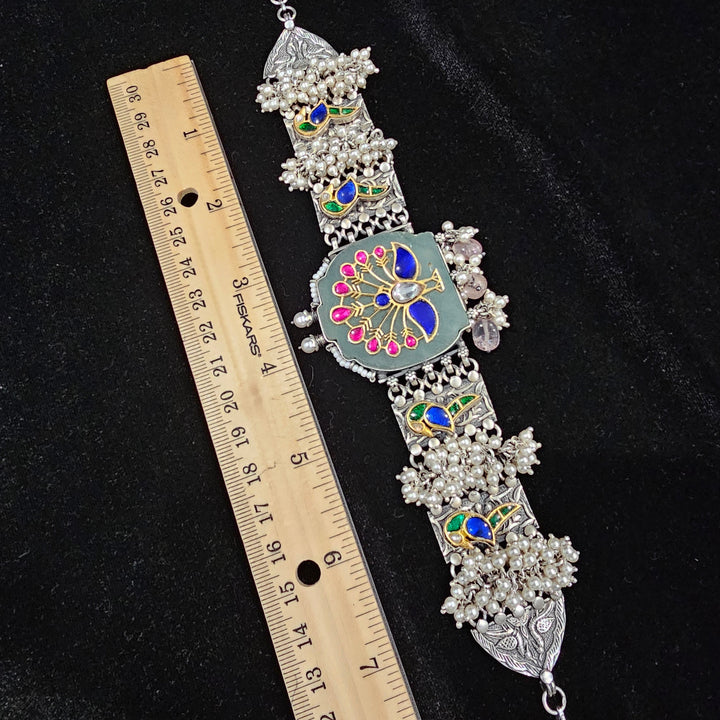 peacock Silver inlay choker