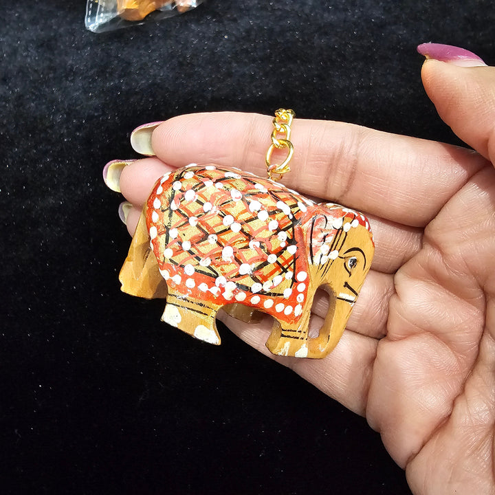 Wooden elephant key chain