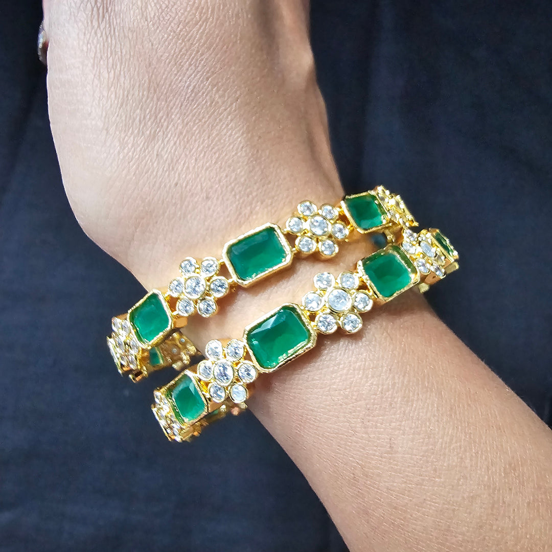 gREEN STONES Gold Plated
