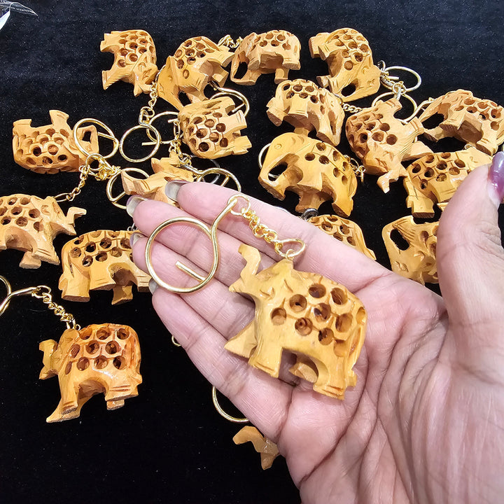 3D elephant wooden keychain