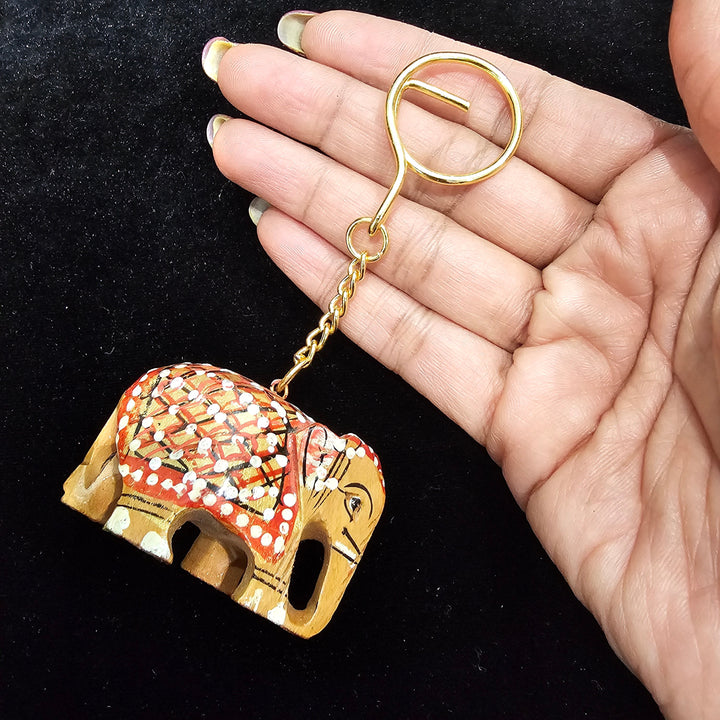 Wooden elephant key chain