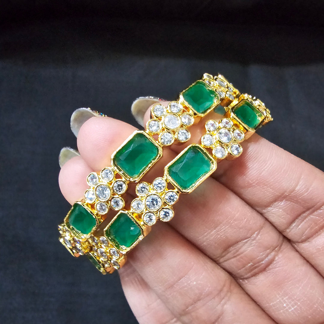 gREEN STONES Gold Plated