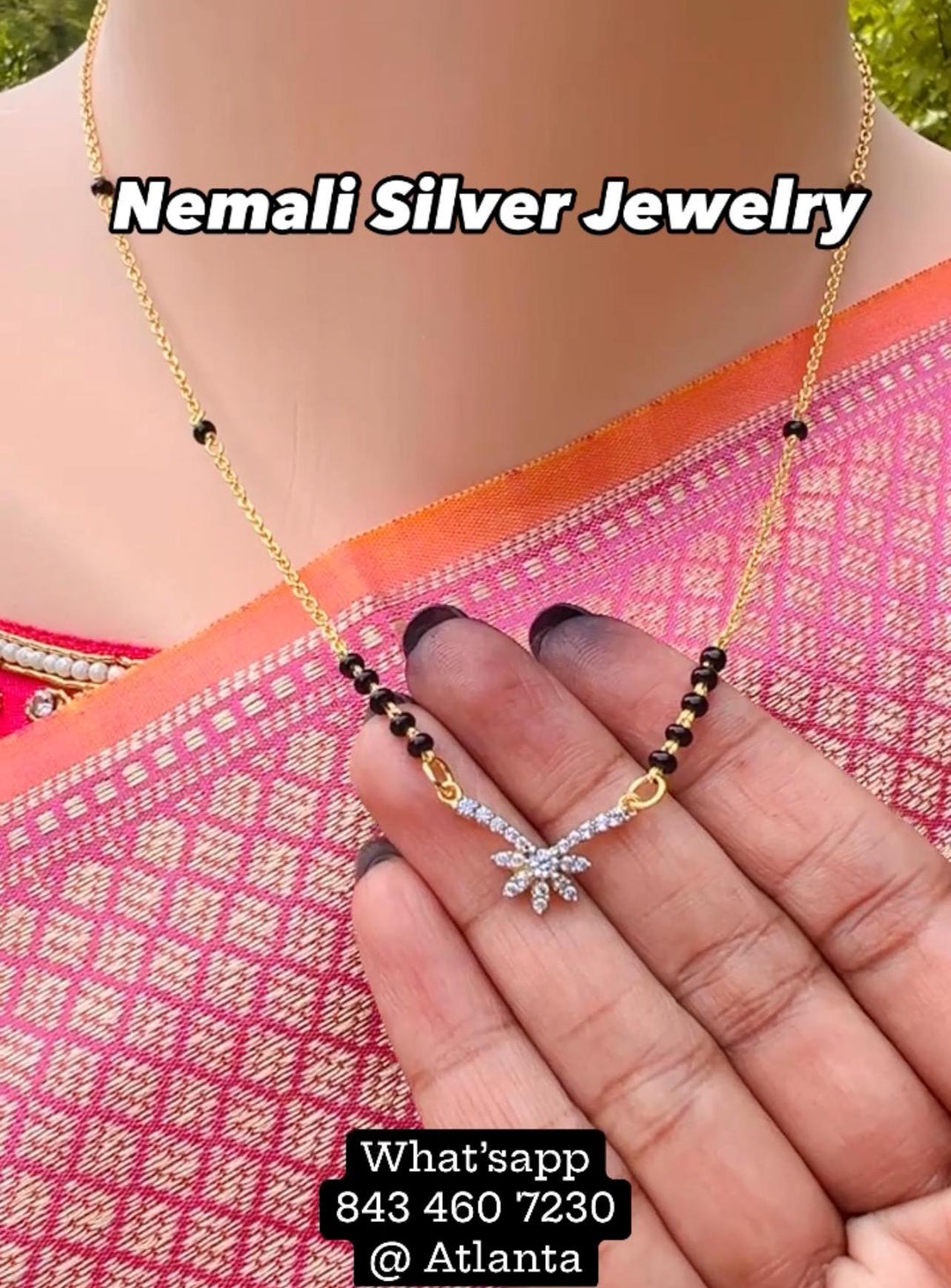 Silver Black Beads Necklace