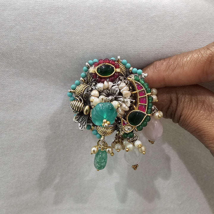 Dual tone Kundan ring