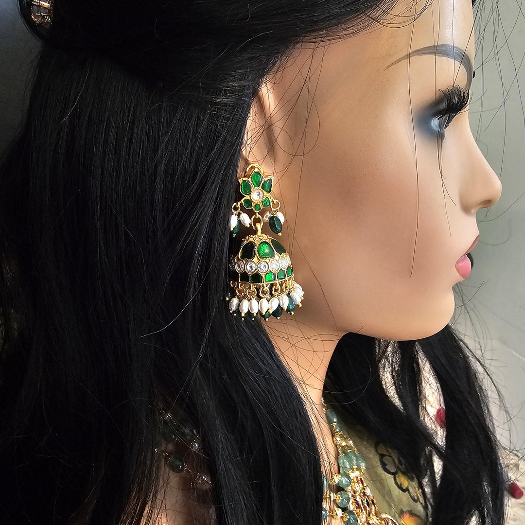 Green Kundan Jhumka