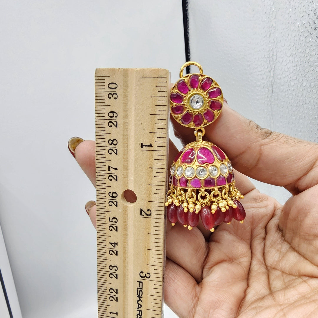 pink Kundan Jhumka