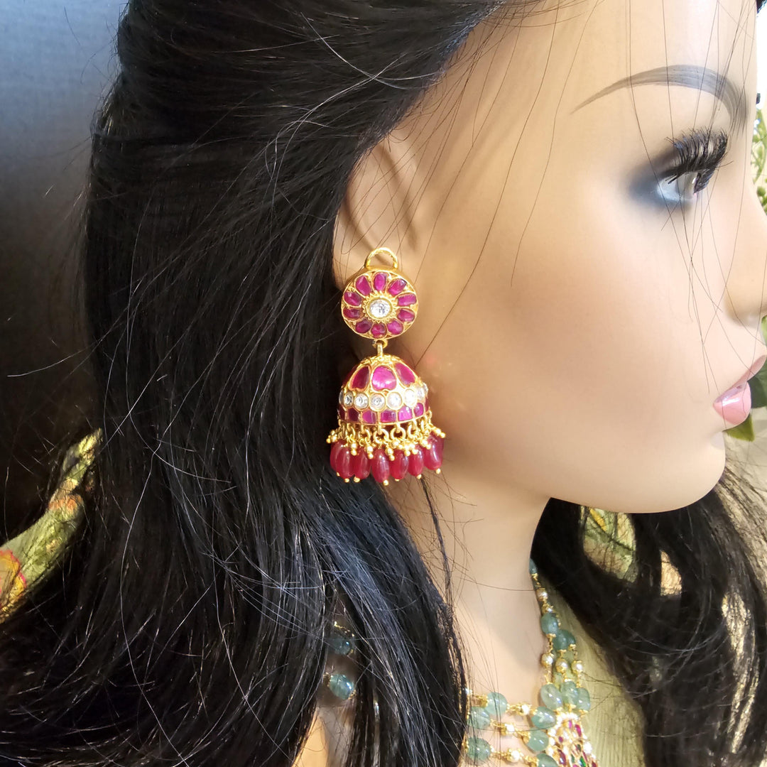 pink Kundan Jhumka