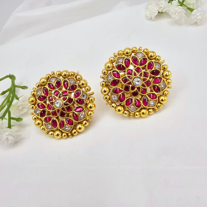 Pink Jadau Kundan studs