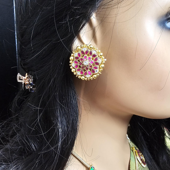 Pink Jadau Kundan studs