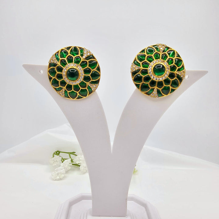 Green Kundan studs