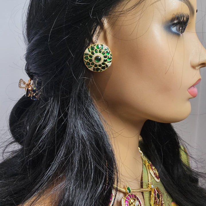 Green Kundan studs