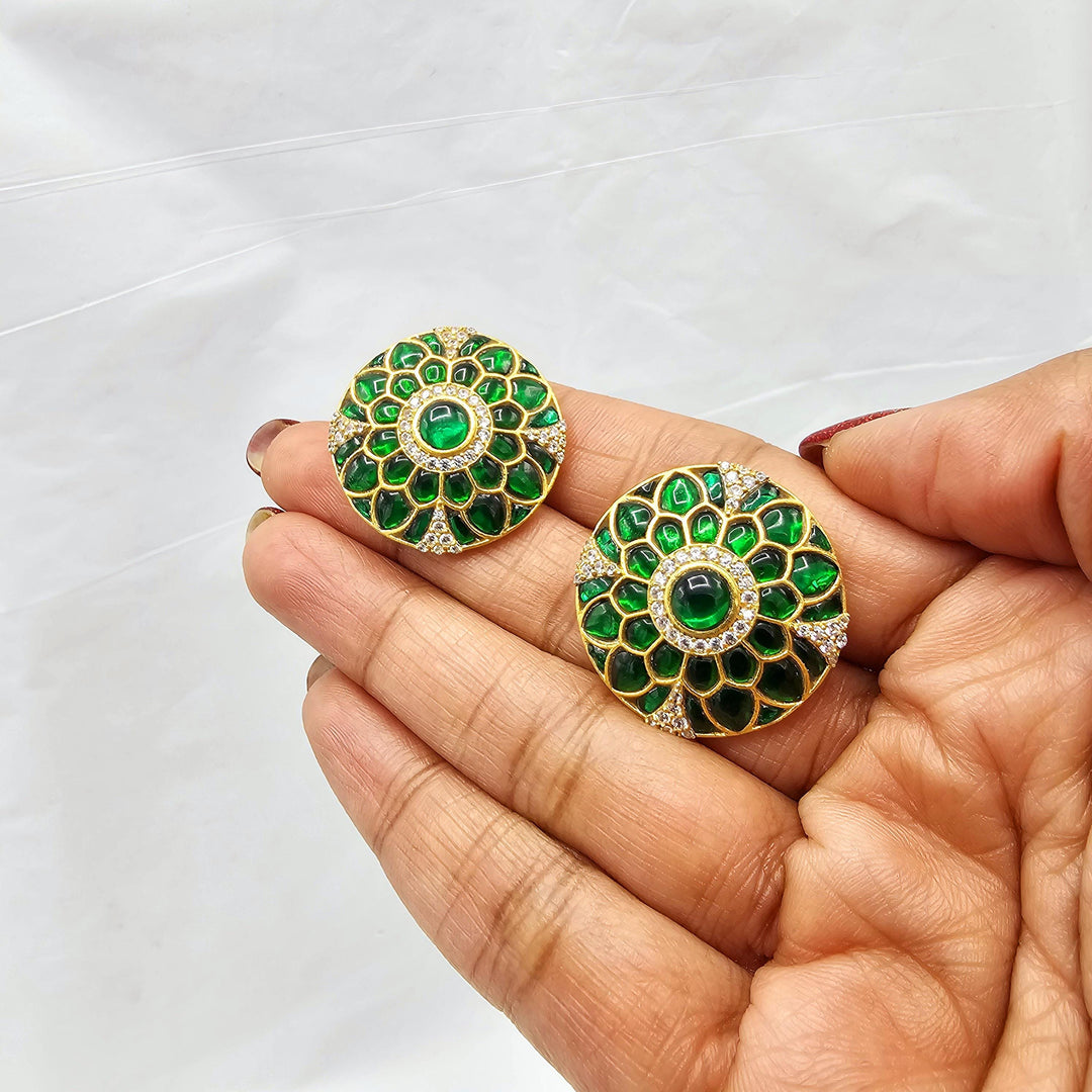 Green Kundan studs