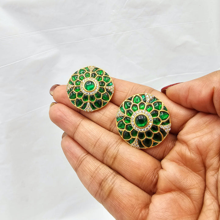 Green Kundan studs