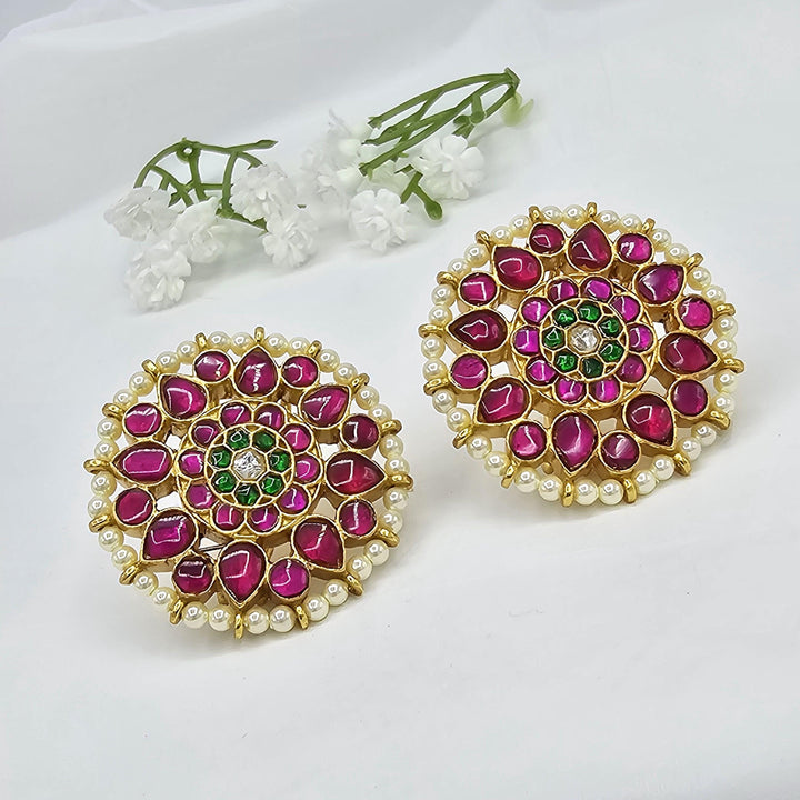 Pink Kundan studs