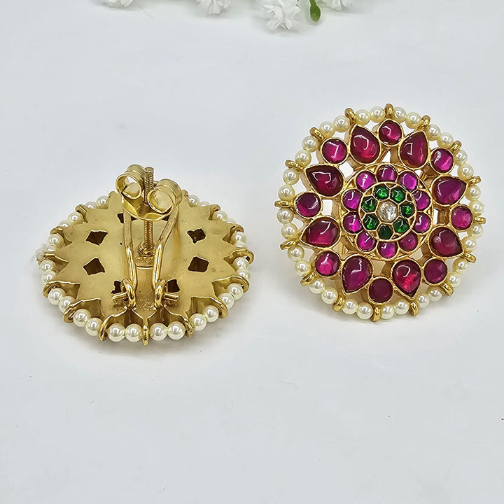 Pink Kundan studs