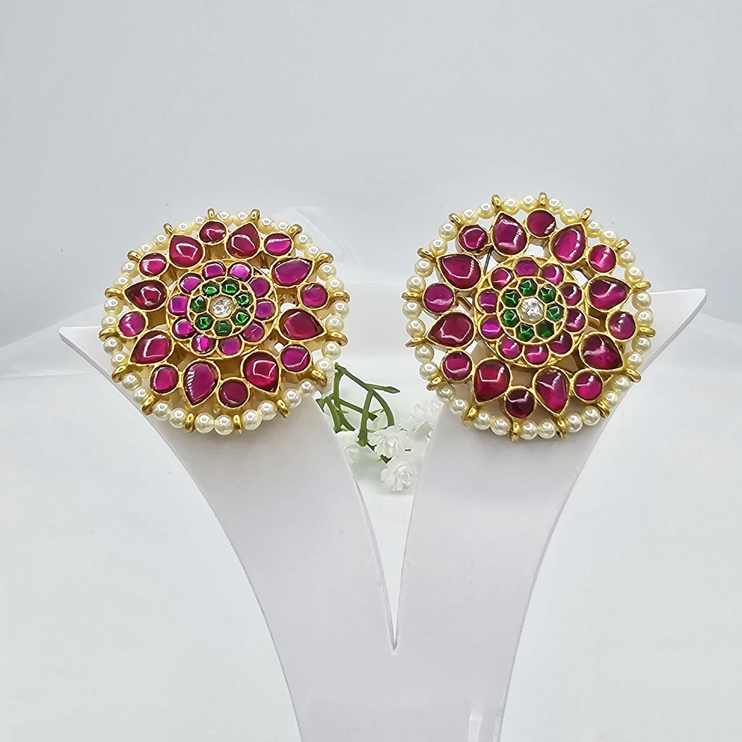 Pink Kundan studs