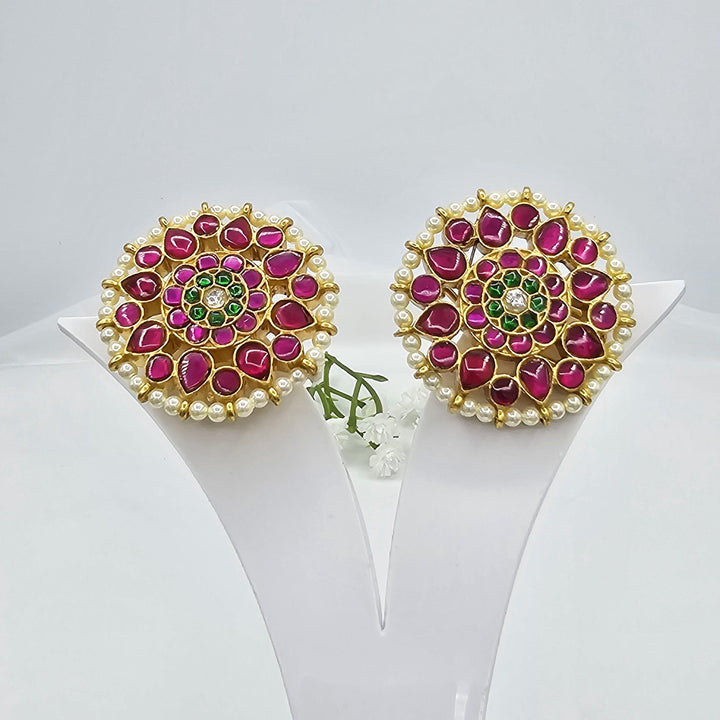 Pink Kundan studs