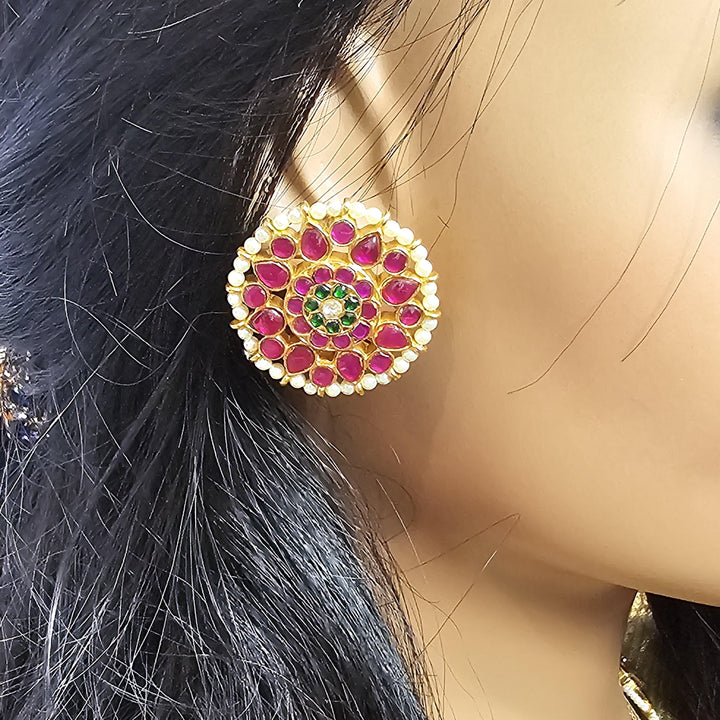 Pink Kundan studs