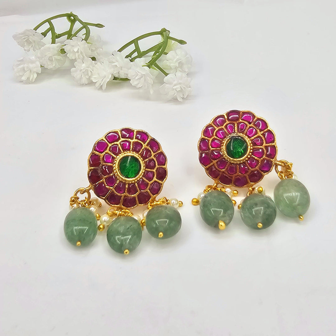GREEN BEADS Kundan studs
