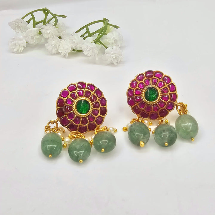 GREEN BEADS Kundan studs