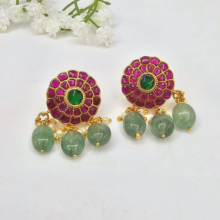 GREEN BEADS Kundan studs