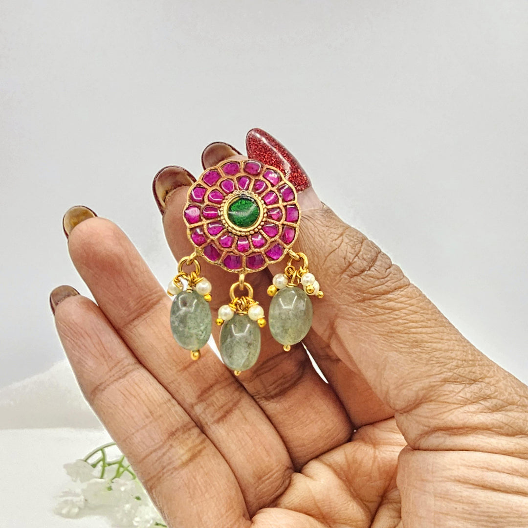 GREEN BEADS Kundan studs