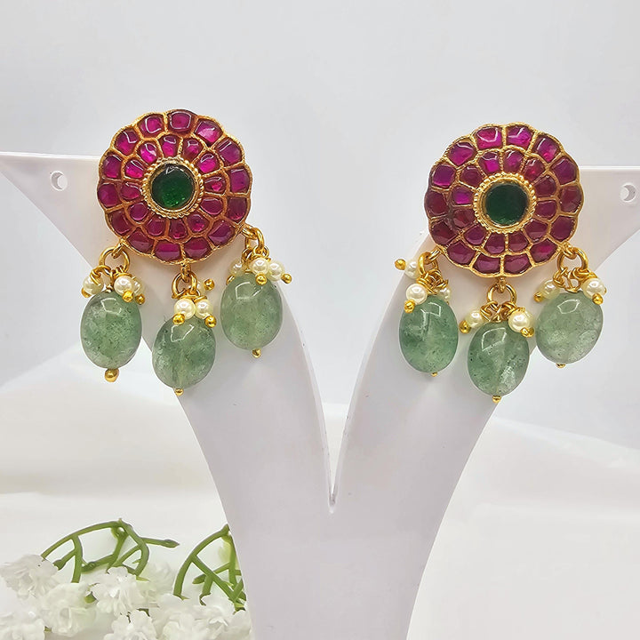 GREEN BEADS Kundan studs