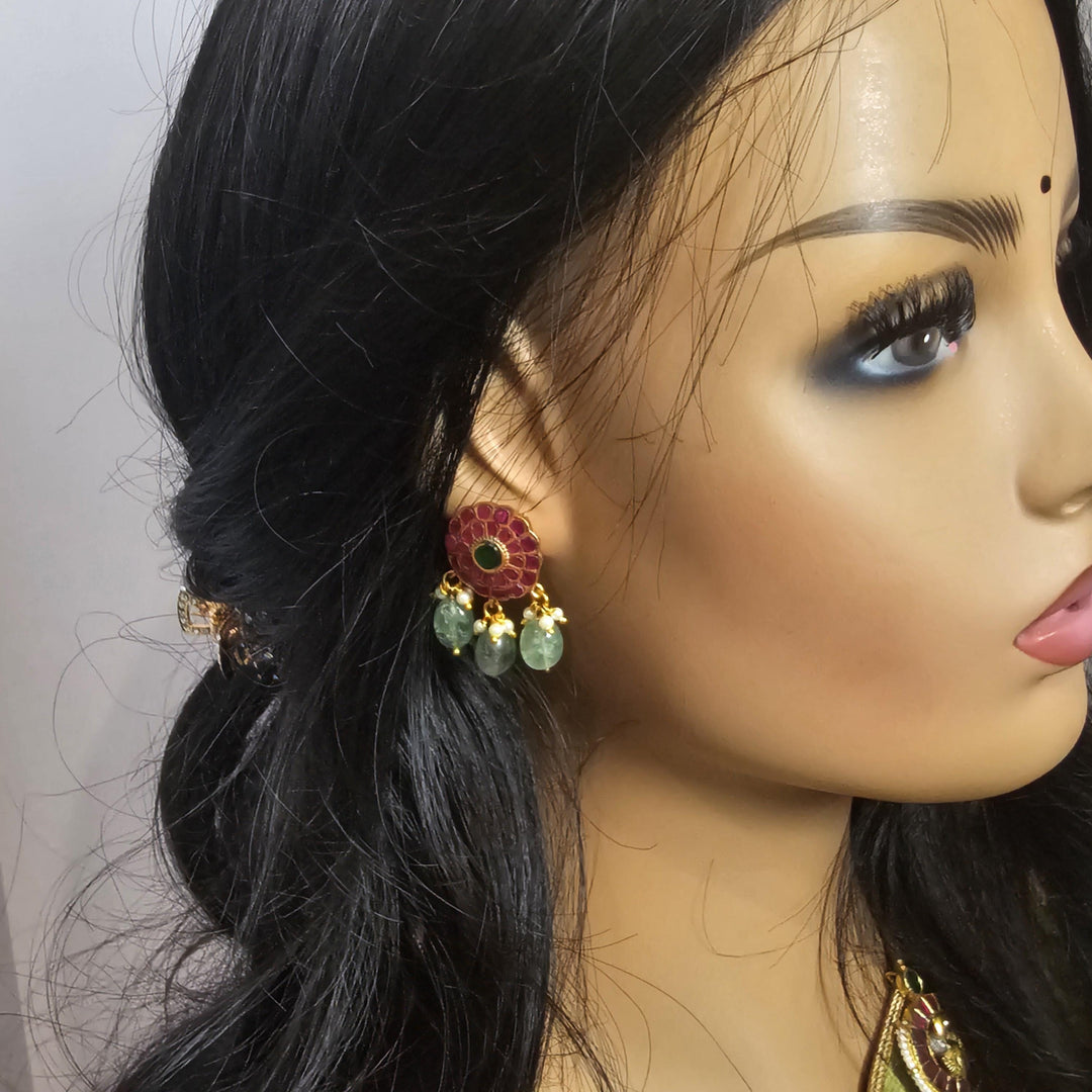 GREEN BEADS Kundan studs