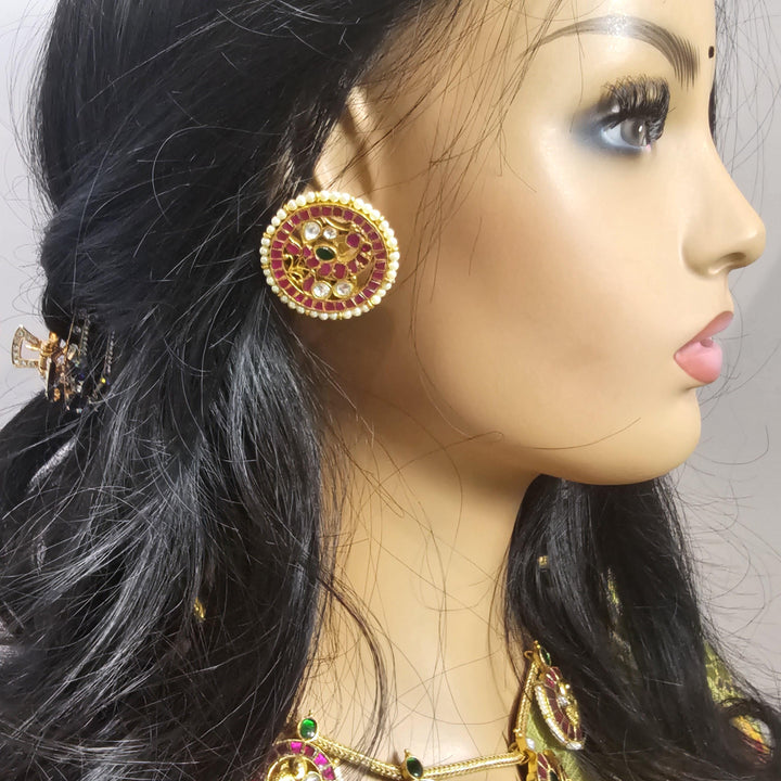 Pink Bird Kundan studs