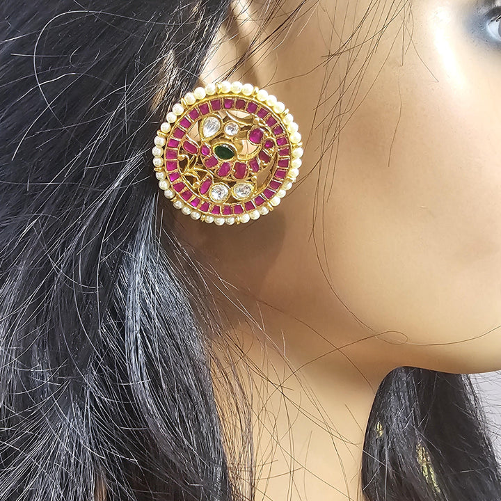 Pink Bird Kundan studs