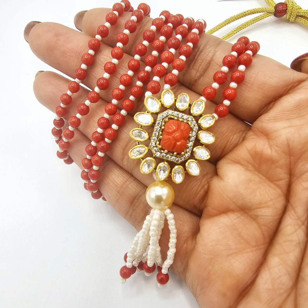 Coral moissanite necklace