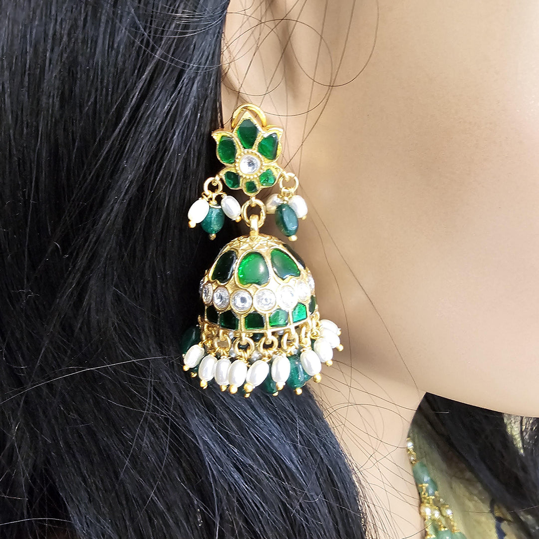 Green Kundan Jhumka