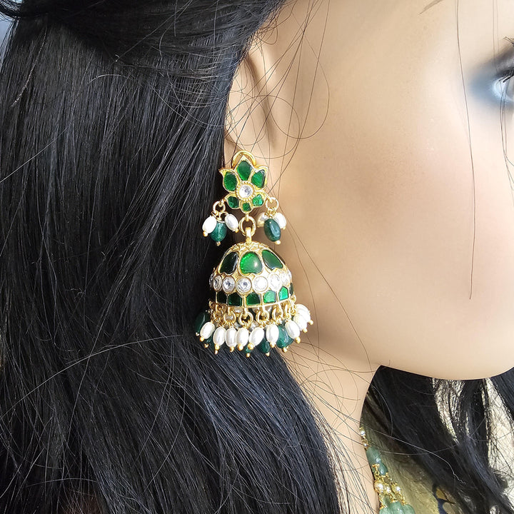 Green Kundan Jhumka