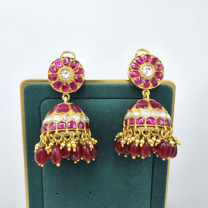 pink Kundan Jhumka