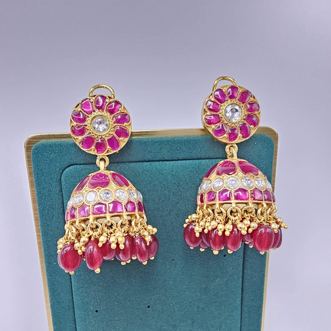 pink Kundan Jhumka