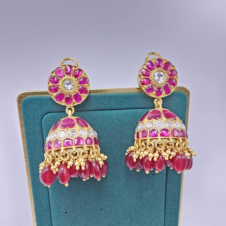 pink Kundan Jhumka