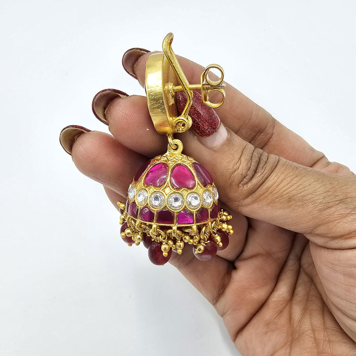 pink Kundan Jhumka