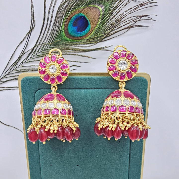 pink Kundan Jhumka