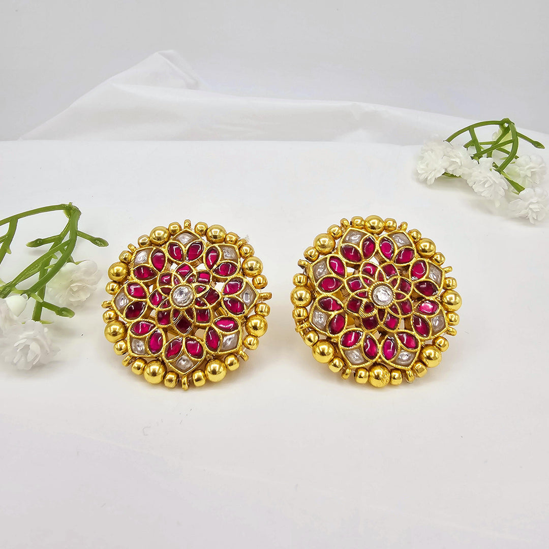 Pink Jadau Kundan studs