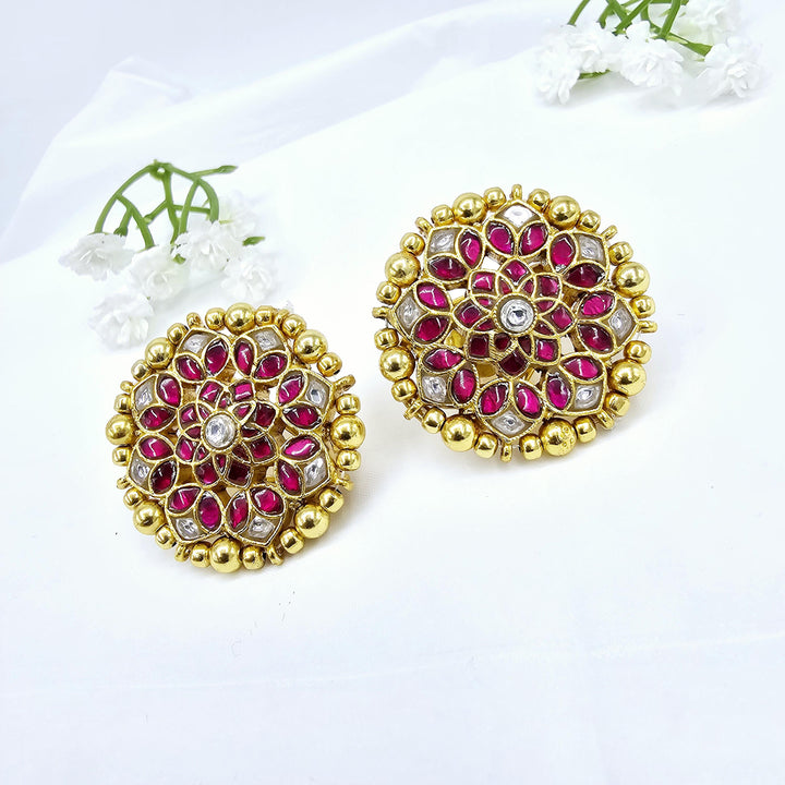 Pink Jadau Kundan studs