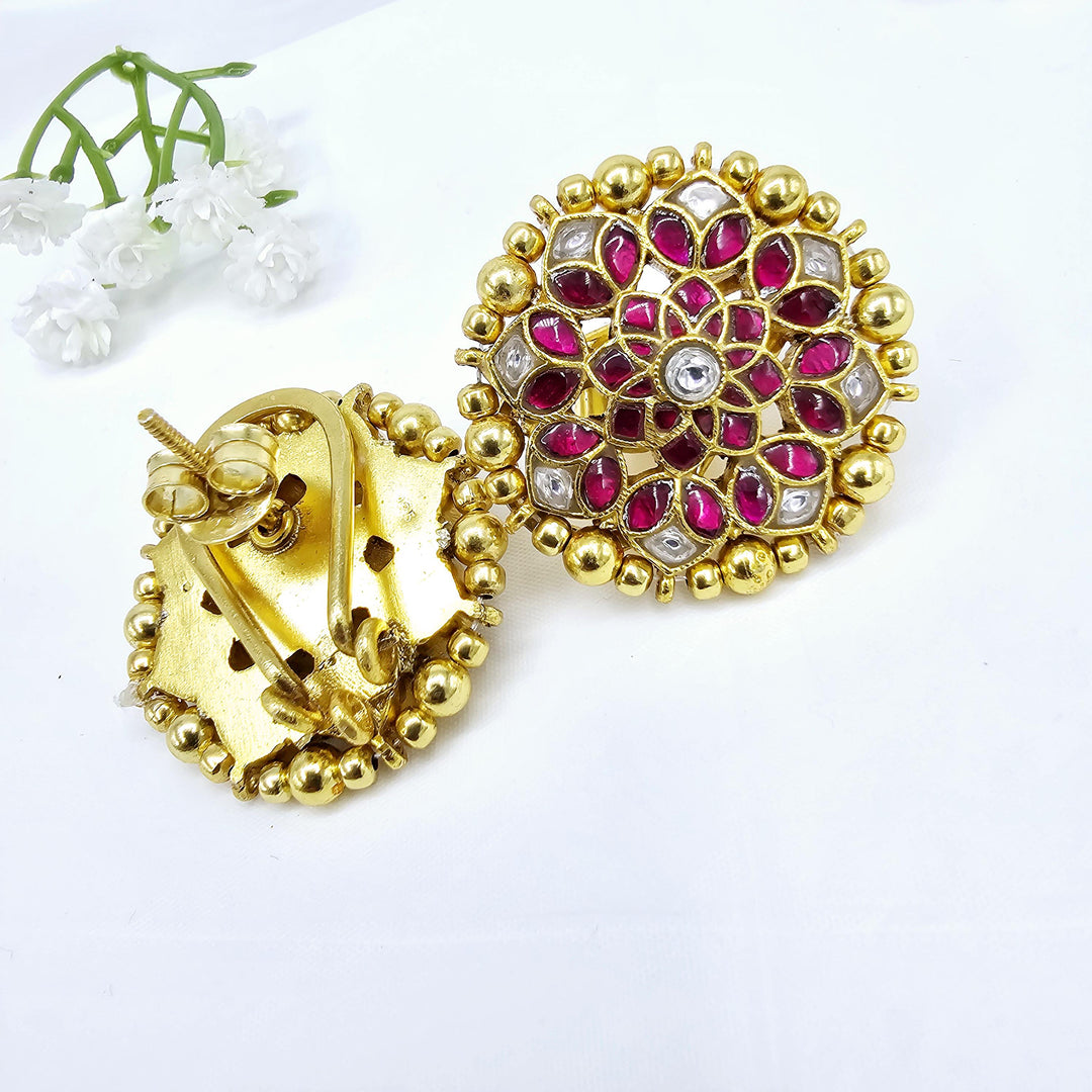 Pink Jadau Kundan studs