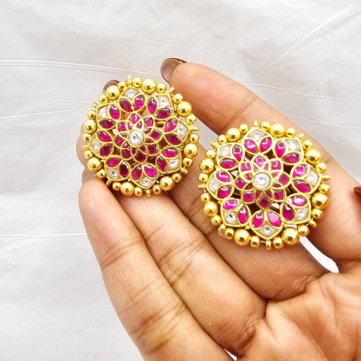 Pink Jadau Kundan studs