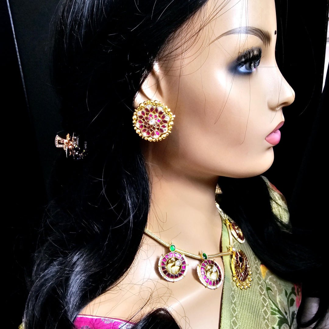 Pink Jadau Kundan studs